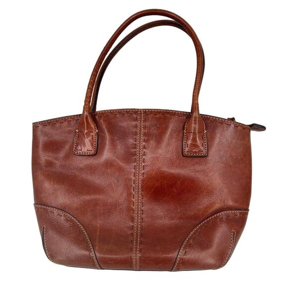 Fossil Leather Handbag Brown Leather 3 Compartments Double Handle - Picture 1 of 15